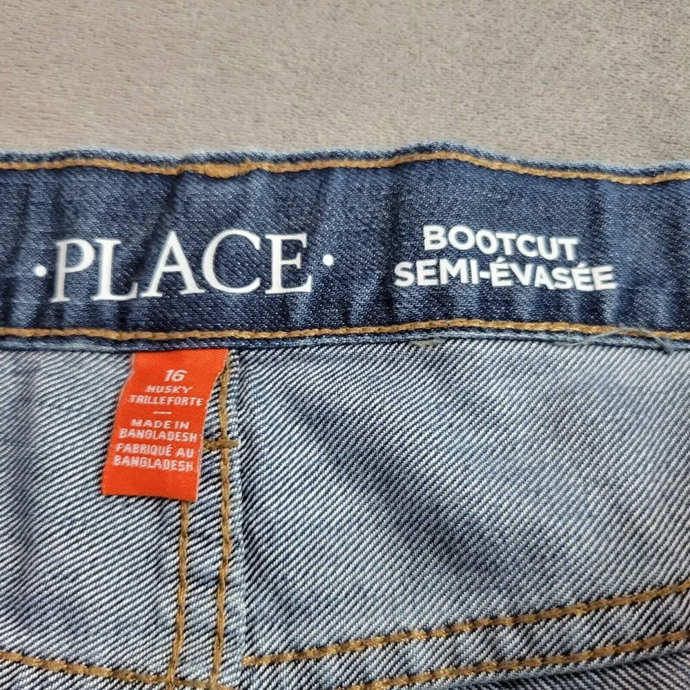 Childrens Place Jeans Boys 16 Husky‎ Blue Relaxed Bootcut Adjustable Denim Pants